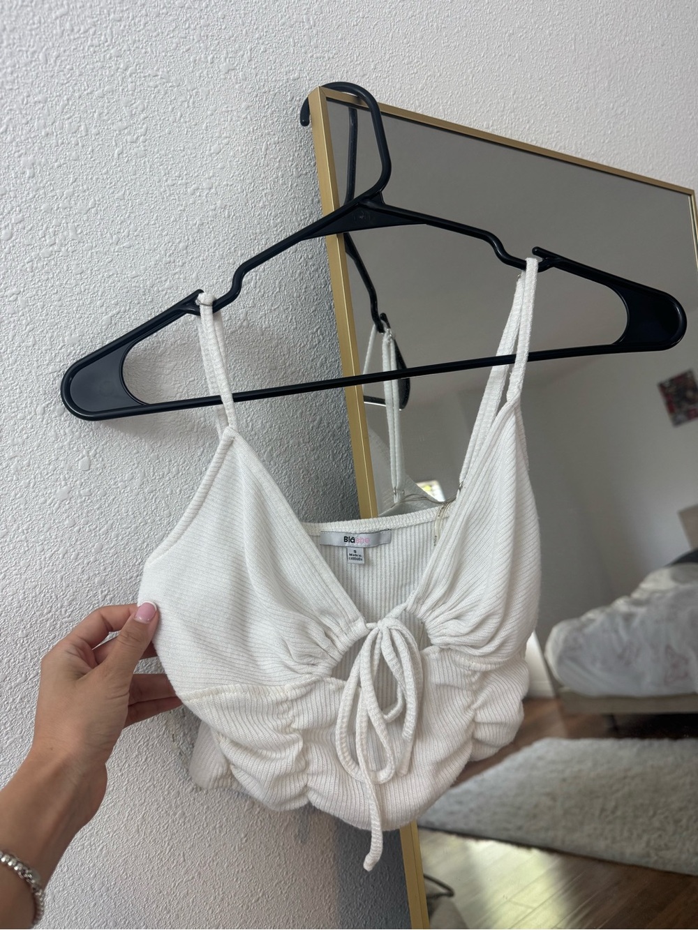 Ribbed White Tie-Front Cropped Tank Top